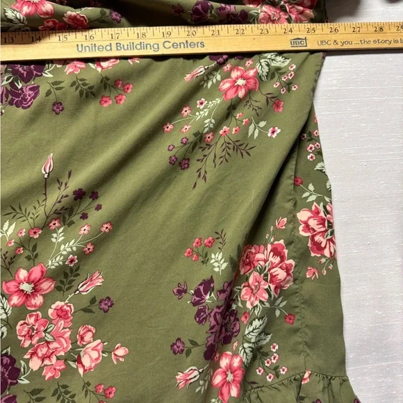 Terra & Sky Olive Green Floral Ruffle Blouse - Picture 5 of 5